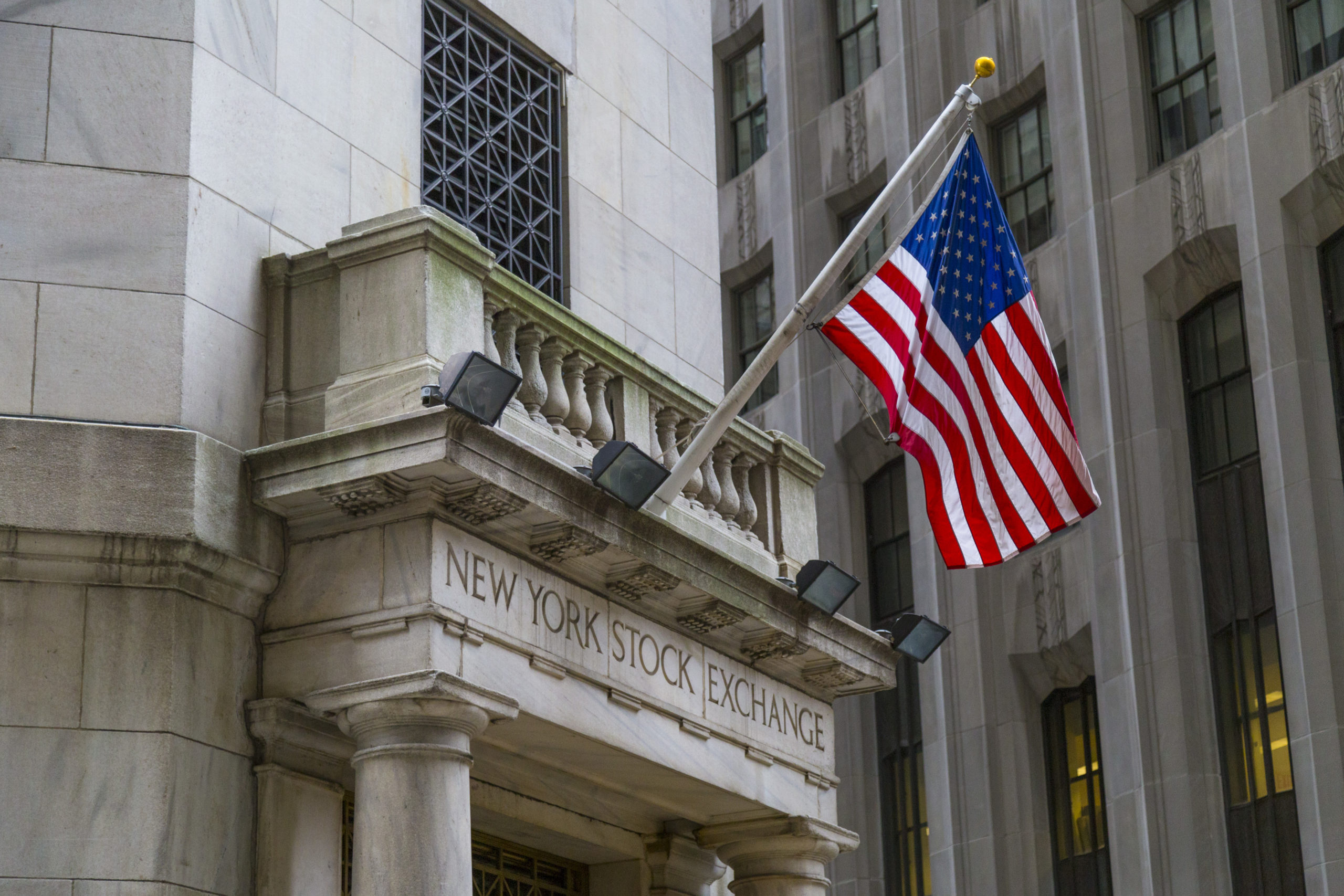 Wall Street With United States Flag